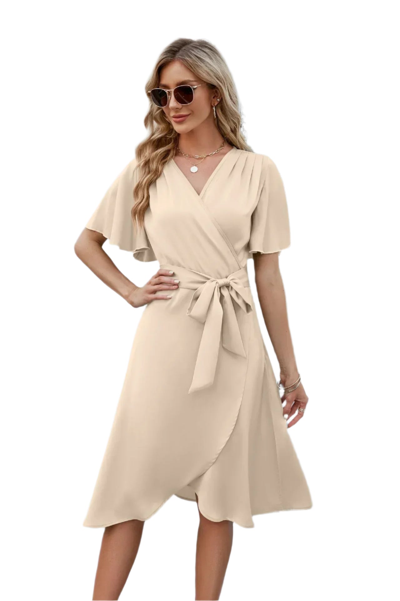 Dames zomerjurk met vloeiend silhouet en flatterende V-hals