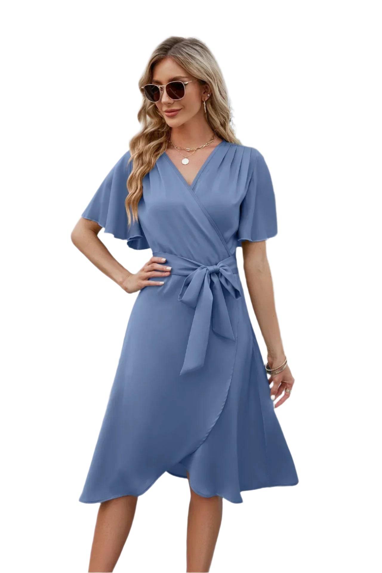 Dames zomerjurk met vloeiend silhouet en flatterende V-hals