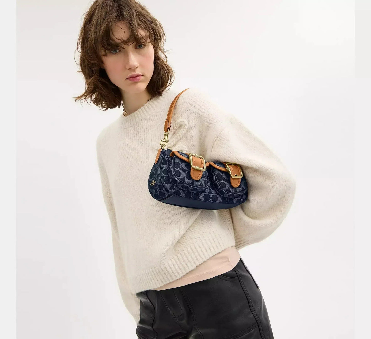 Elviera | Vintage stijl Schoudertas | Leren afwerking en dubbele schouderband Modehuis-Nederland