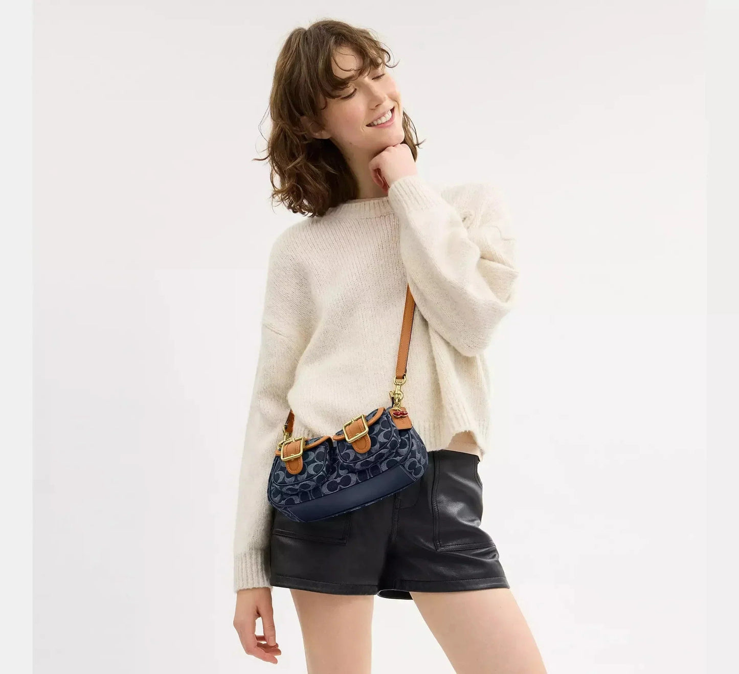 Elviera | Vintage stijl Schoudertas | Leren afwerking en dubbele schouderband Modehuis-Nederland