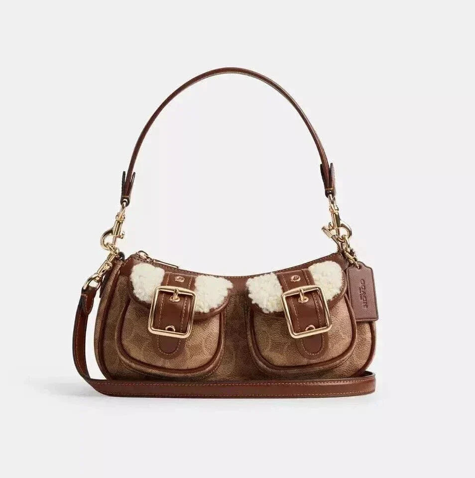 Elviera | Vintage stijl Schoudertas | Leren afwerking en dubbele schouderband Modehuis-Nederland