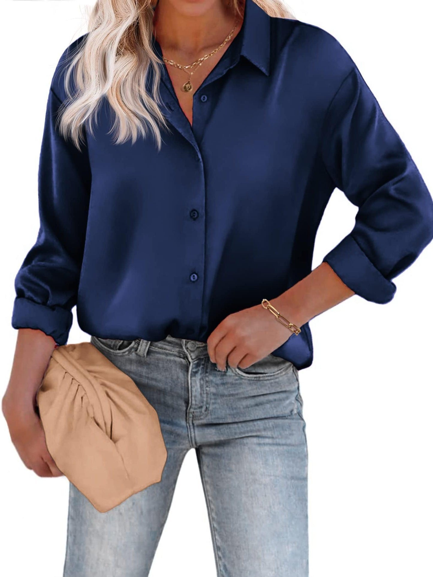Dames blouse met klassieke kraag en vloeiend silhouet