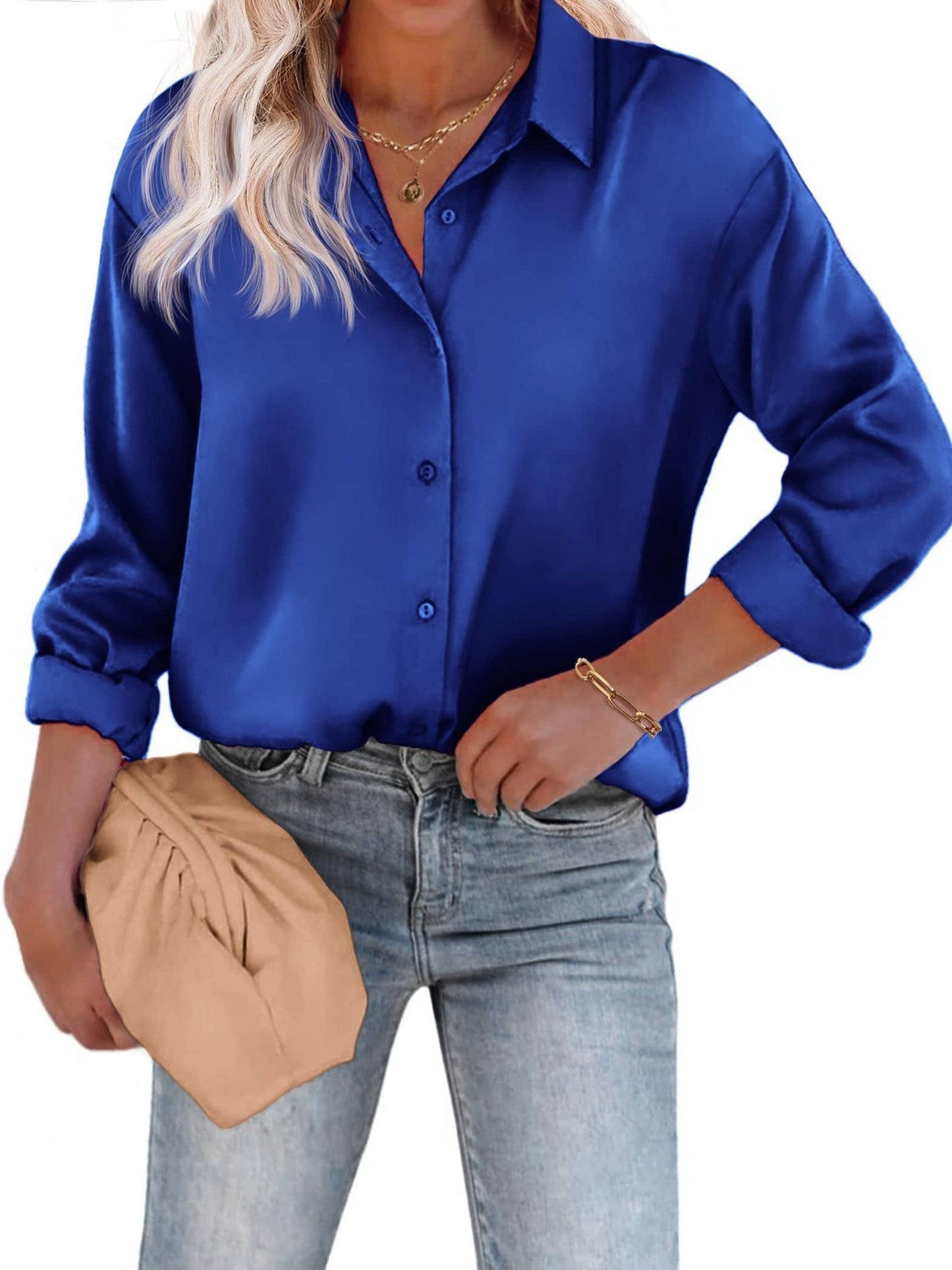Dames blouse met klassieke kraag en vloeiend silhouet