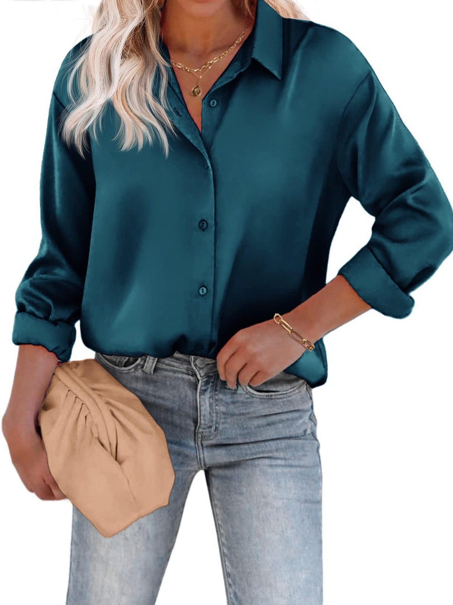 Dames blouse met klassieke kraag en vloeiend silhouet