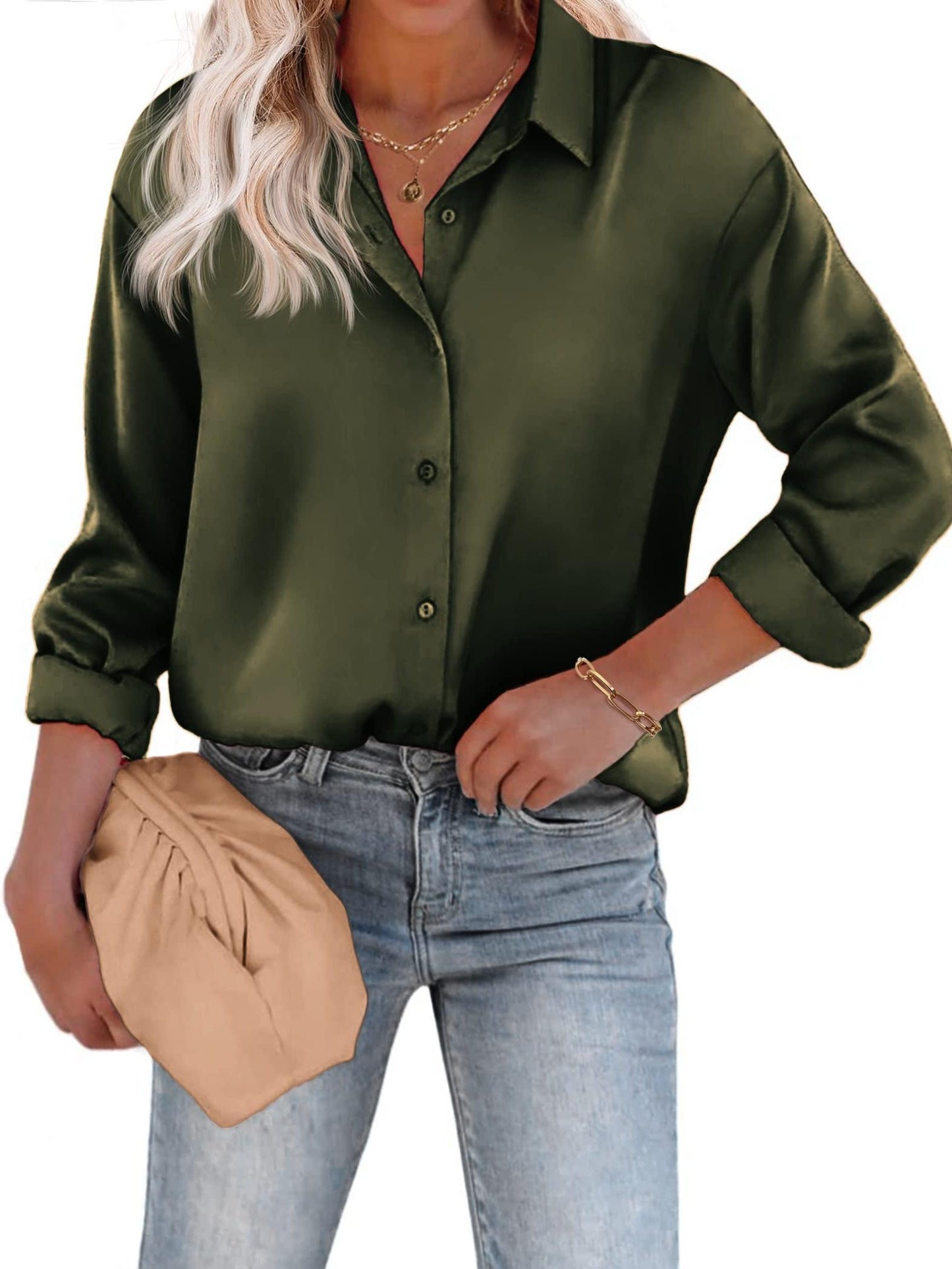 Dames blouse met klassieke kraag en vloeiend silhouet