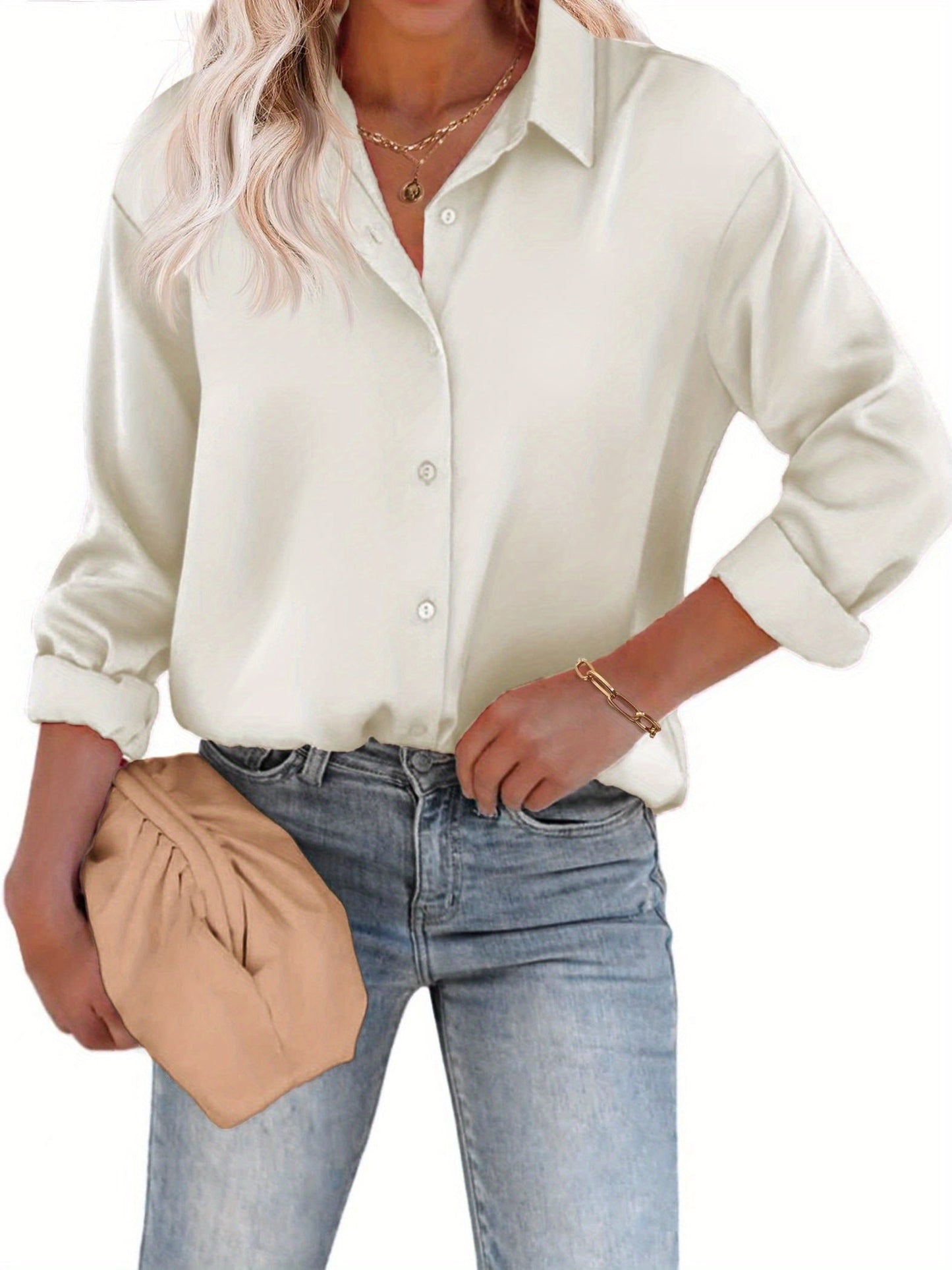 Dames blouse met klassieke kraag en vloeiend silhouet
