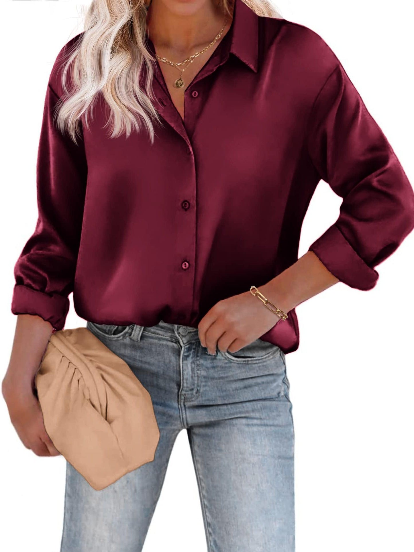 Dames blouse met klassieke kraag en vloeiend silhouet
