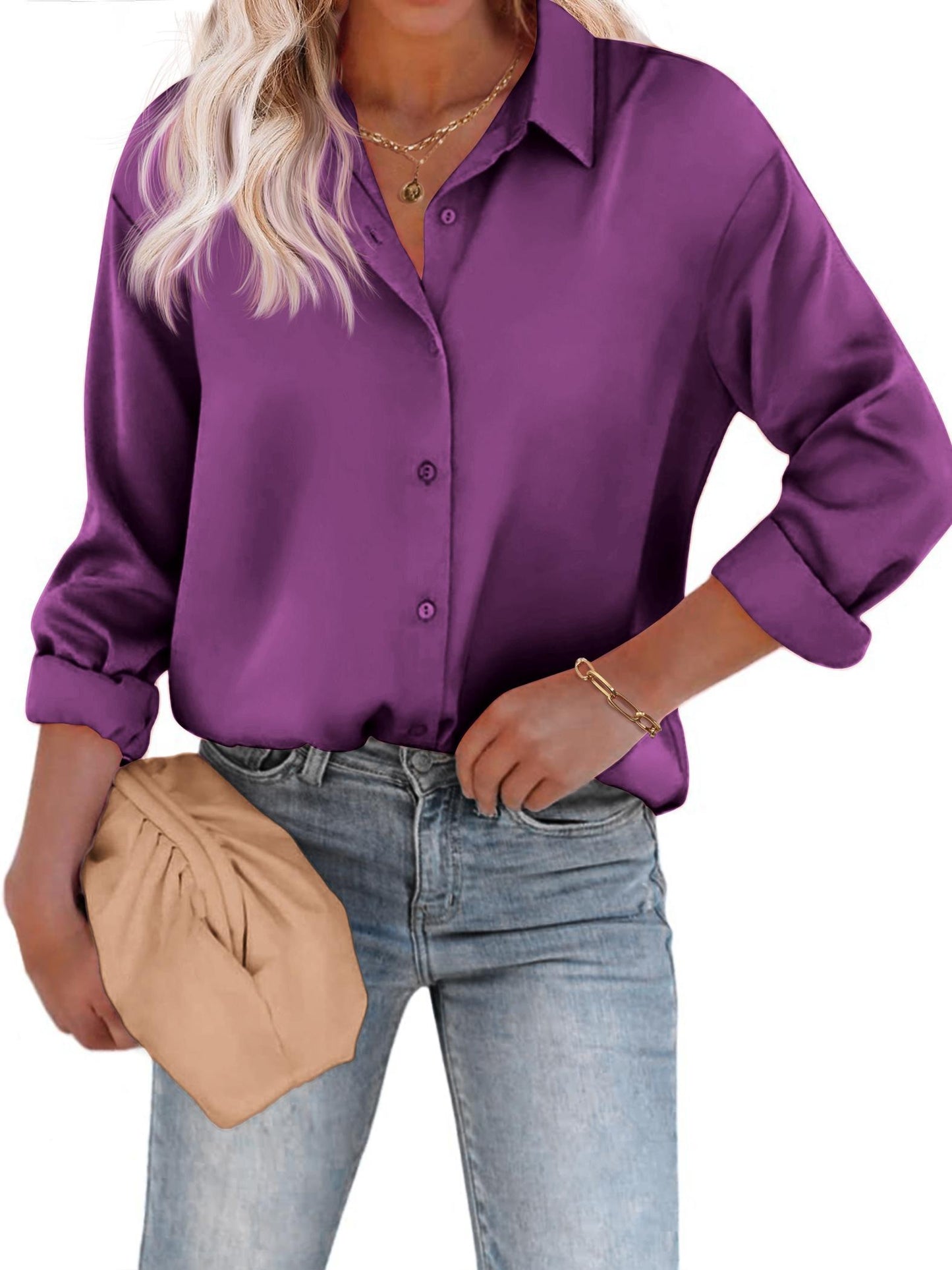 Dames blouse met klassieke kraag en vloeiend silhouet