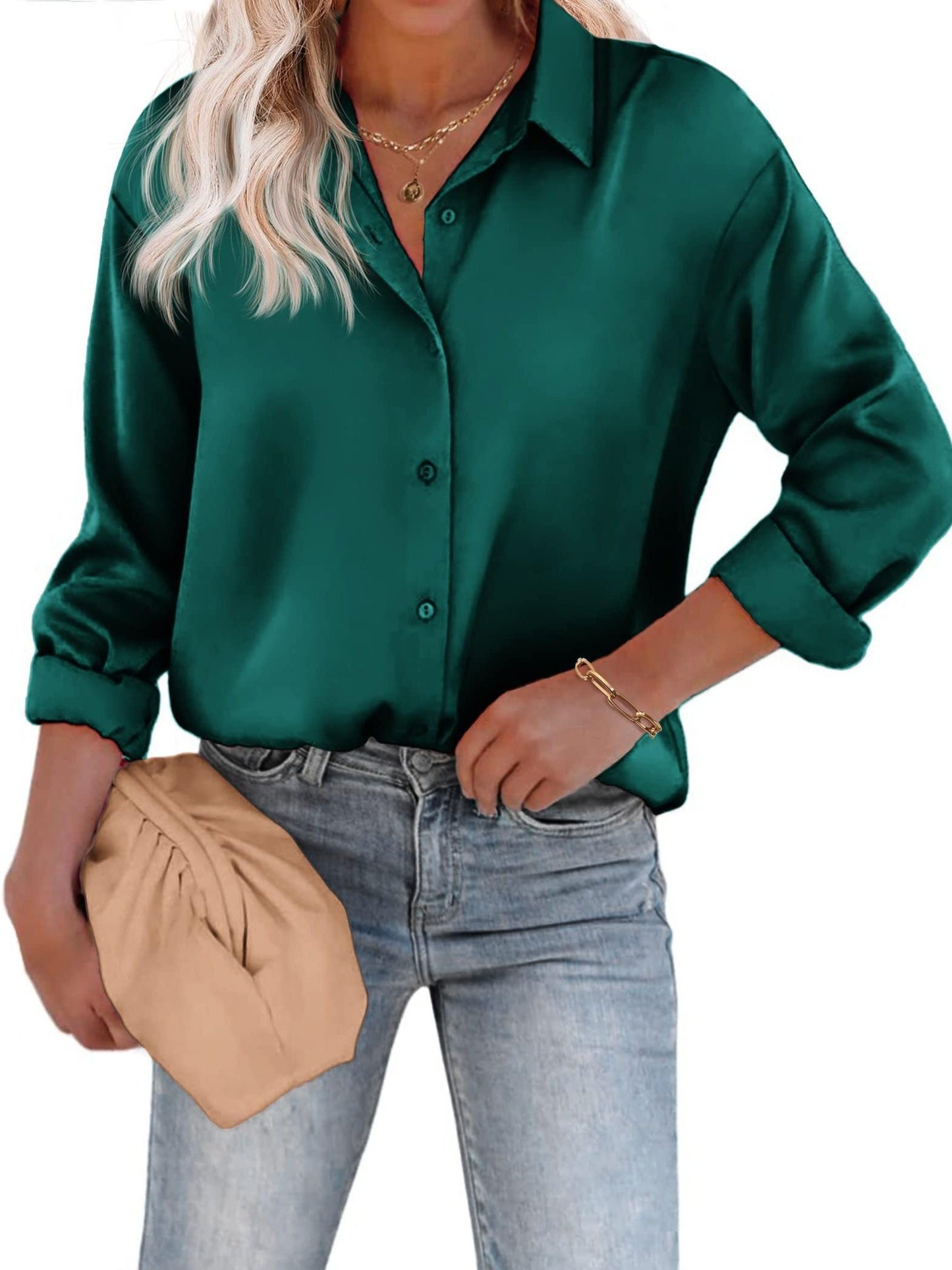 Dames blouse met klassieke kraag en vloeiend silhouet