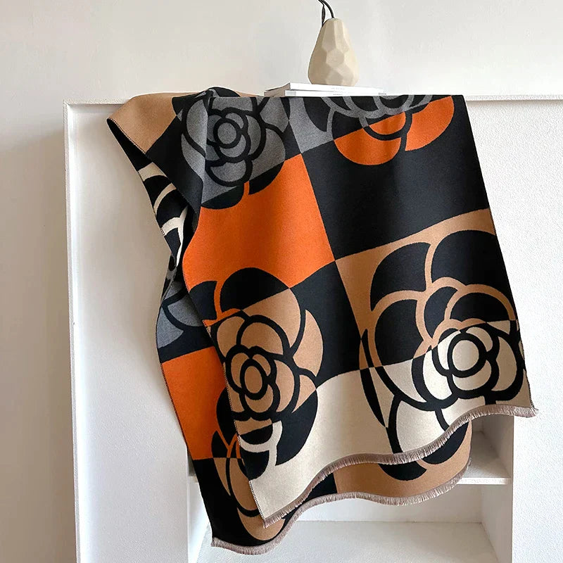 Dames sjaal met bloemenpatroon en omkeerbare afwerking