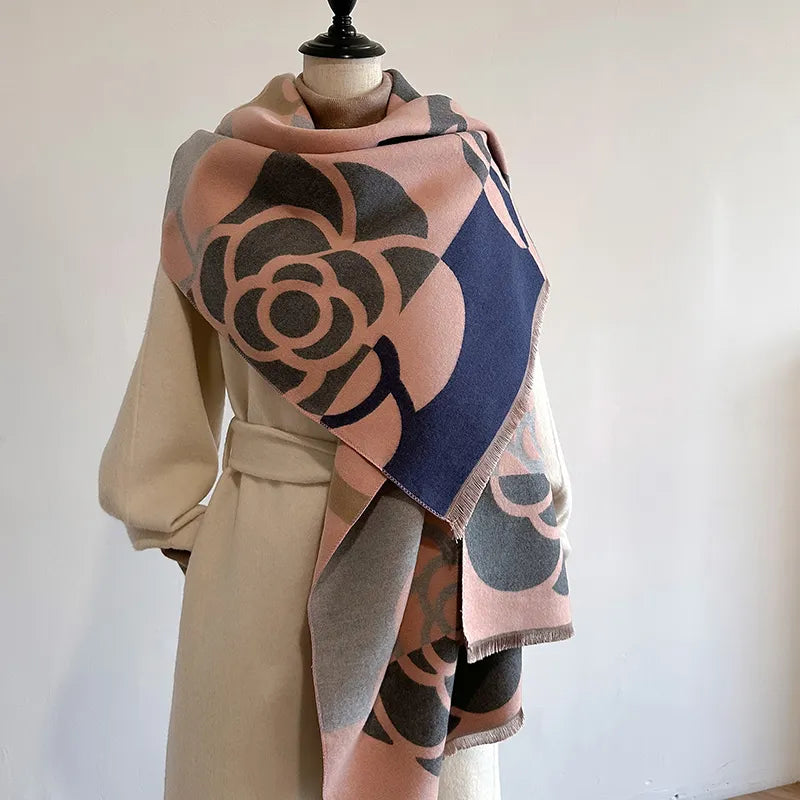 Dames sjaal met bloemenpatroon en omkeerbare afwerking