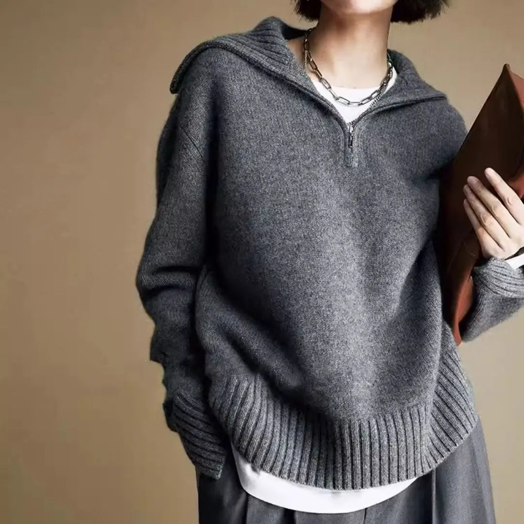 Ivey | Casual wolle dames sweaters met halve rits Modehuis-Nederland