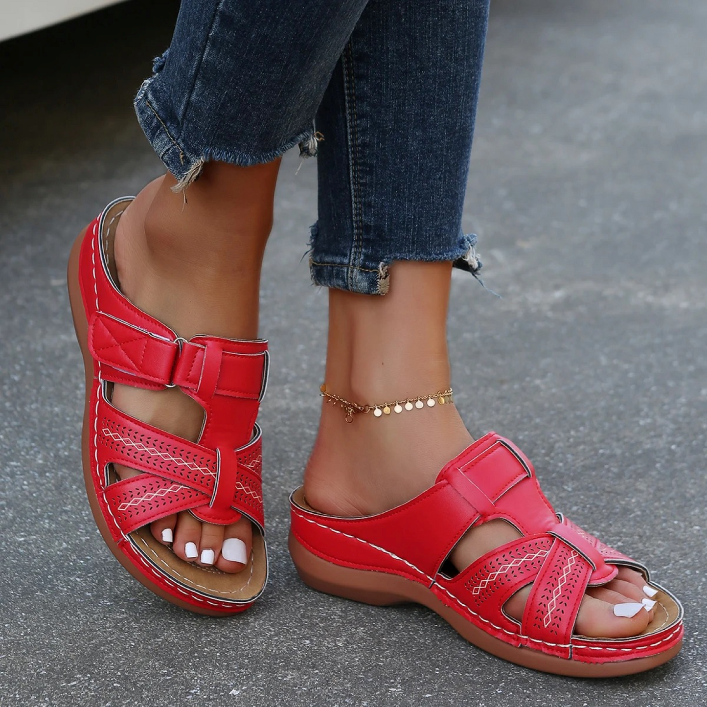 Vera - Orthopedische Leren Dames Sandalen met Open Teen Modehuis-Nederland