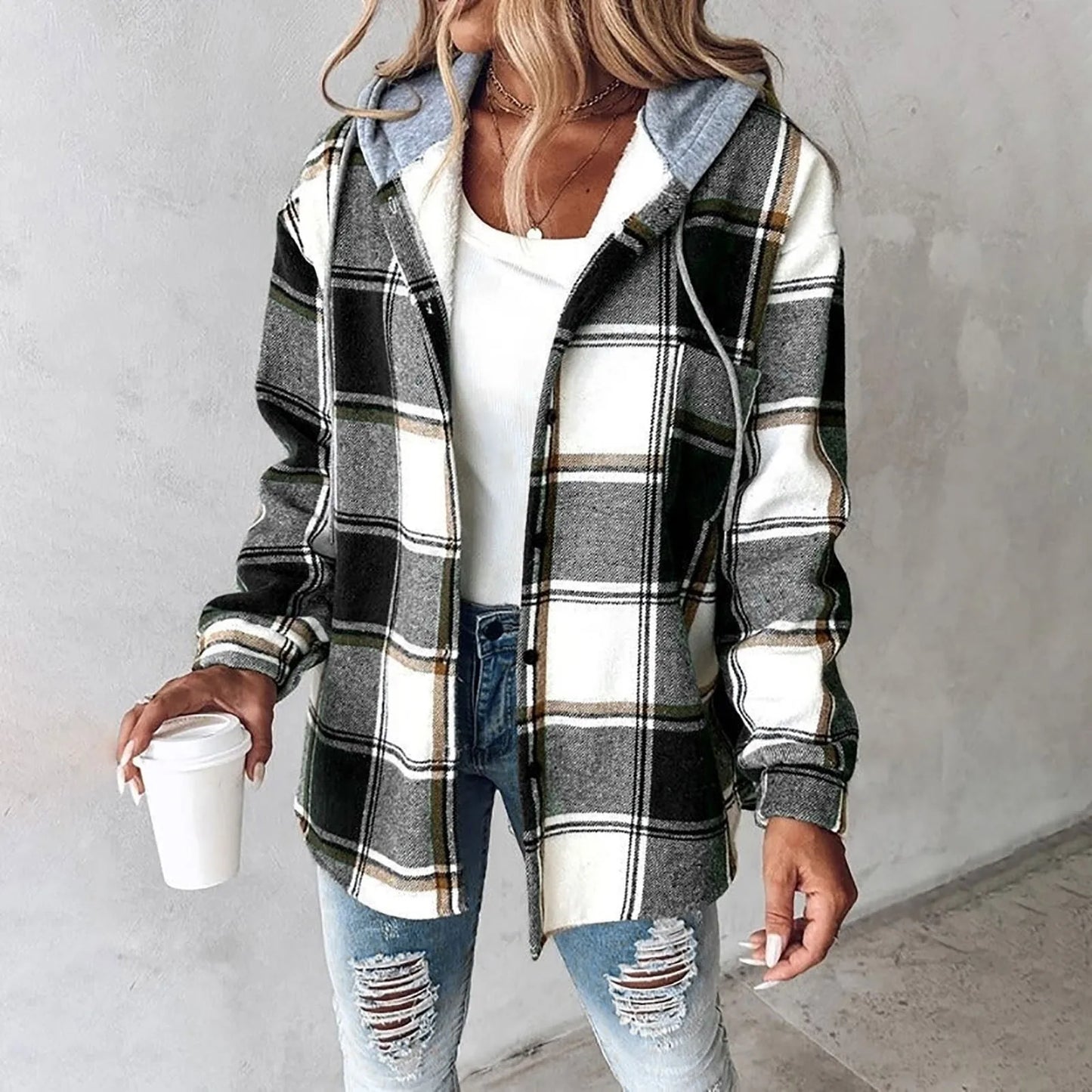 Ivy | Plaid Button-Up Hoodie Shirt Modehuis-Nederland