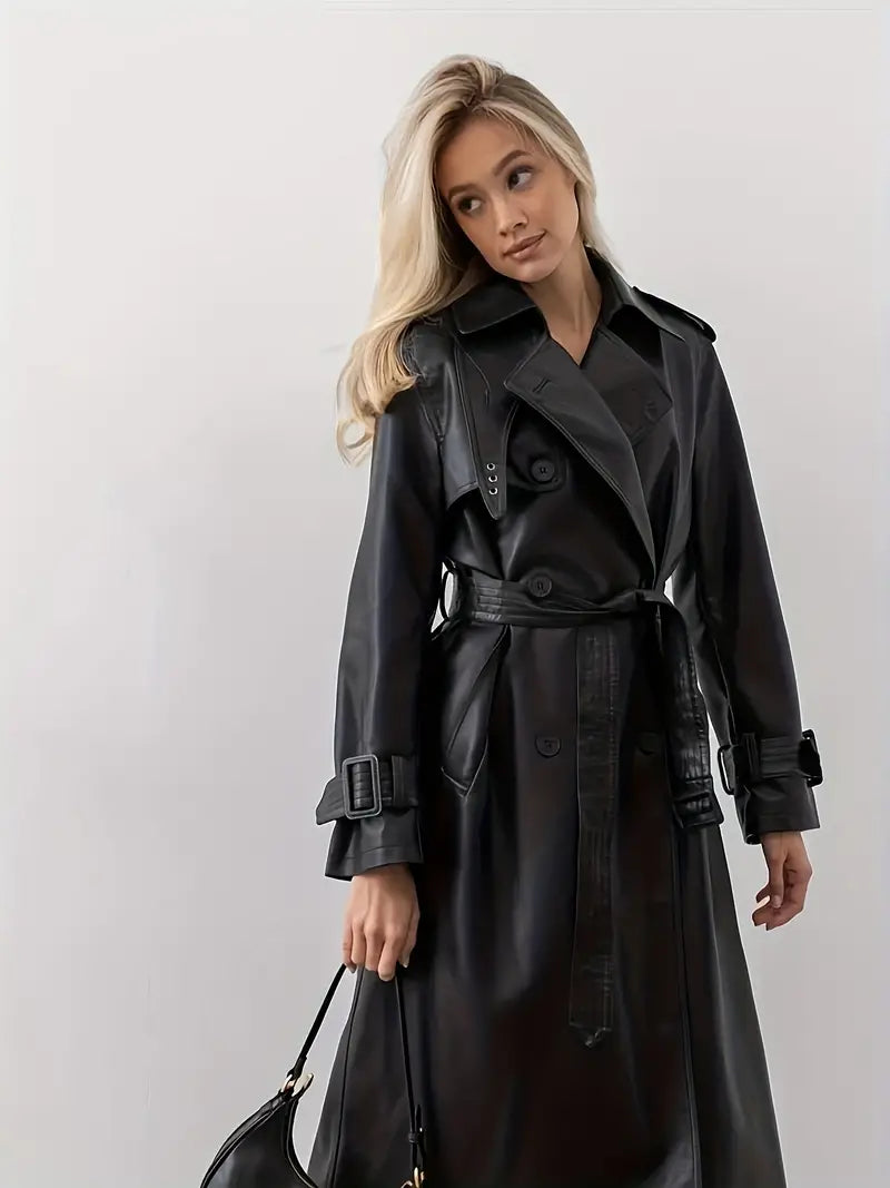 Dames trenchcoat met ceintuur en lange pasvorm