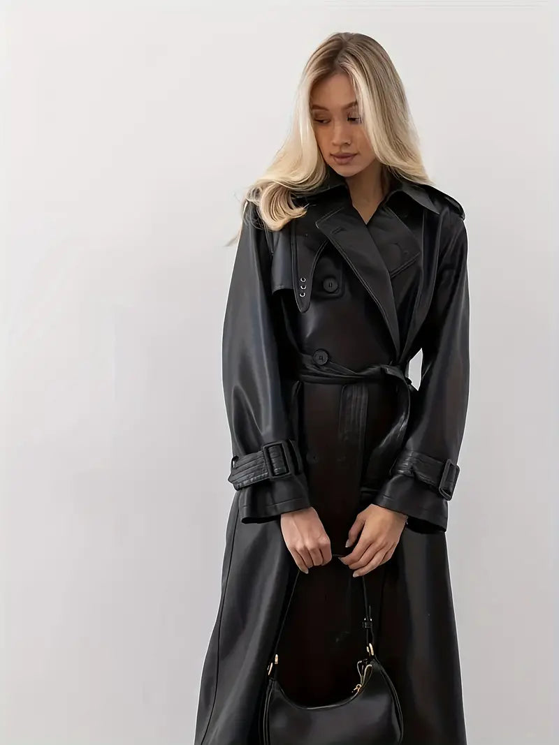 Dames trenchcoat met ceintuur en lange pasvorm