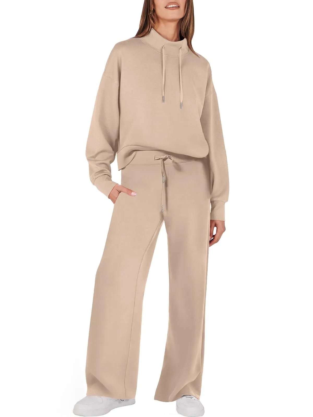 Tweedelig Dames Sweatshirt en Wijde Broek Bijpassende Set Met Zakken Modehuis-Nederland