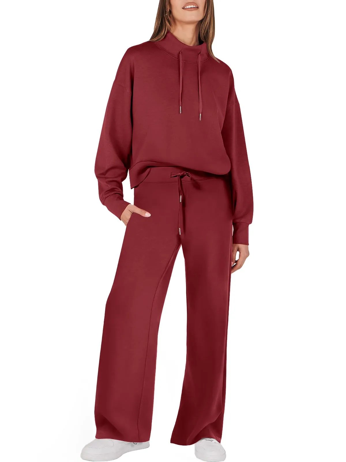 Tweedelig Dames Sweatshirt en Wijde Broek Bijpassende Set Met Zakken Modehuis-Nederland