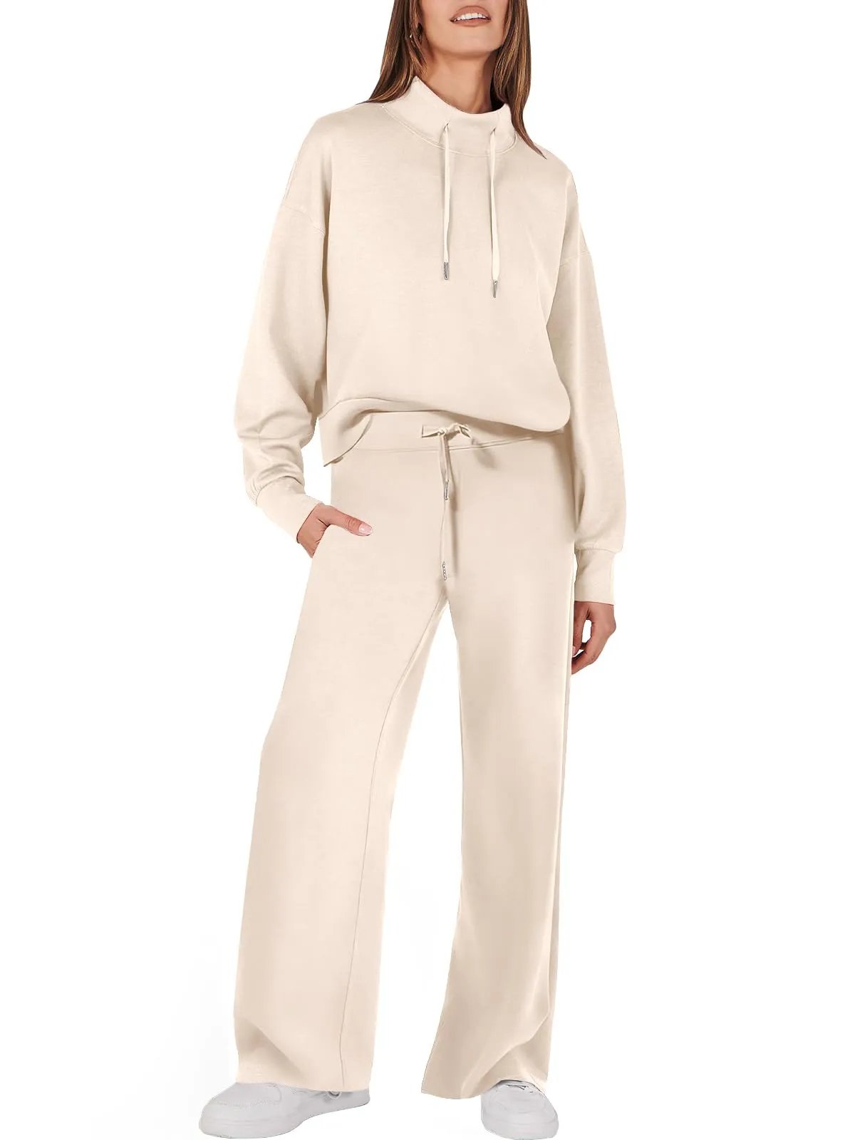 Tweedelig Dames Sweatshirt en Wijde Broek Bijpassende Set Met Zakken Modehuis-Nederland