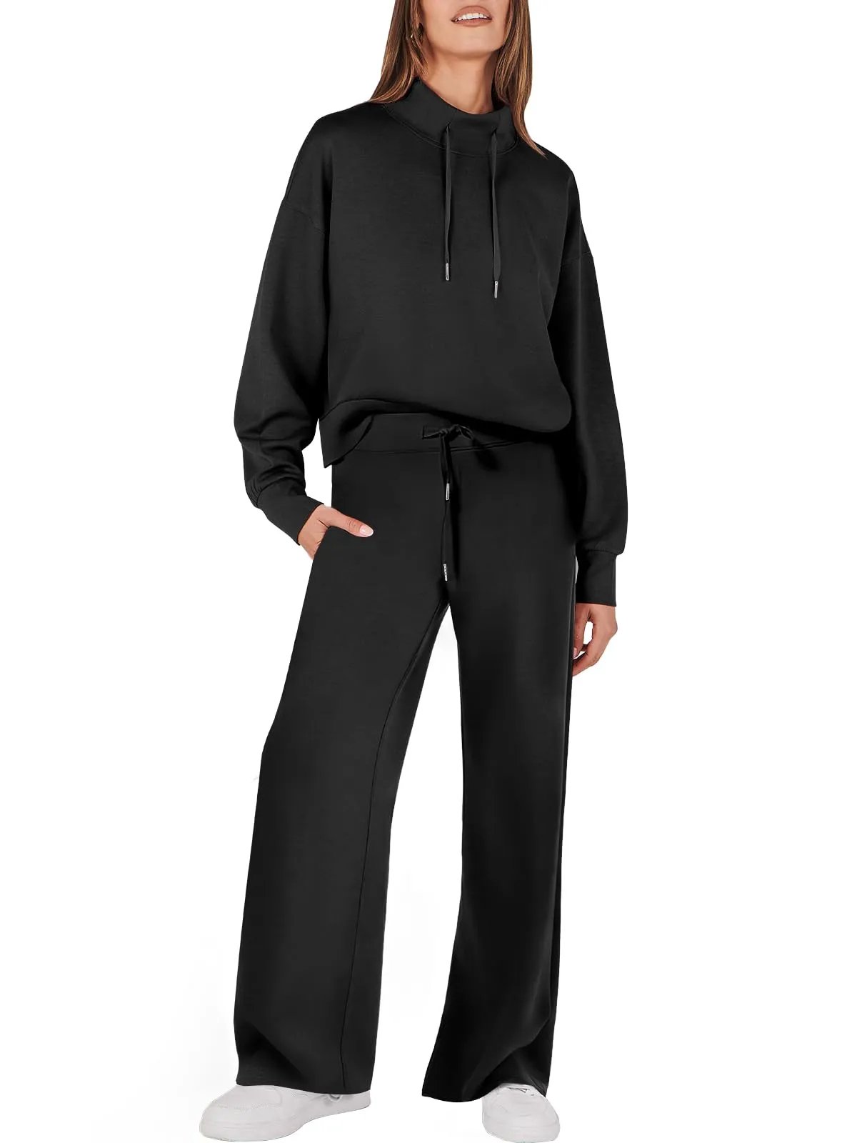 Tweedelig Dames Sweatshirt en Wijde Broek Bijpassende Set Met Zakken Modehuis-Nederland