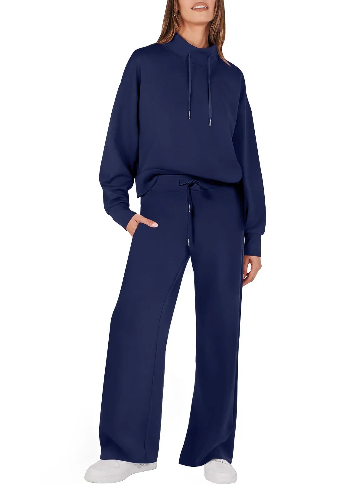 Tweedelig Dames Sweatshirt en Wijde Broek Bijpassende Set Met Zakken Modehuis-Nederland