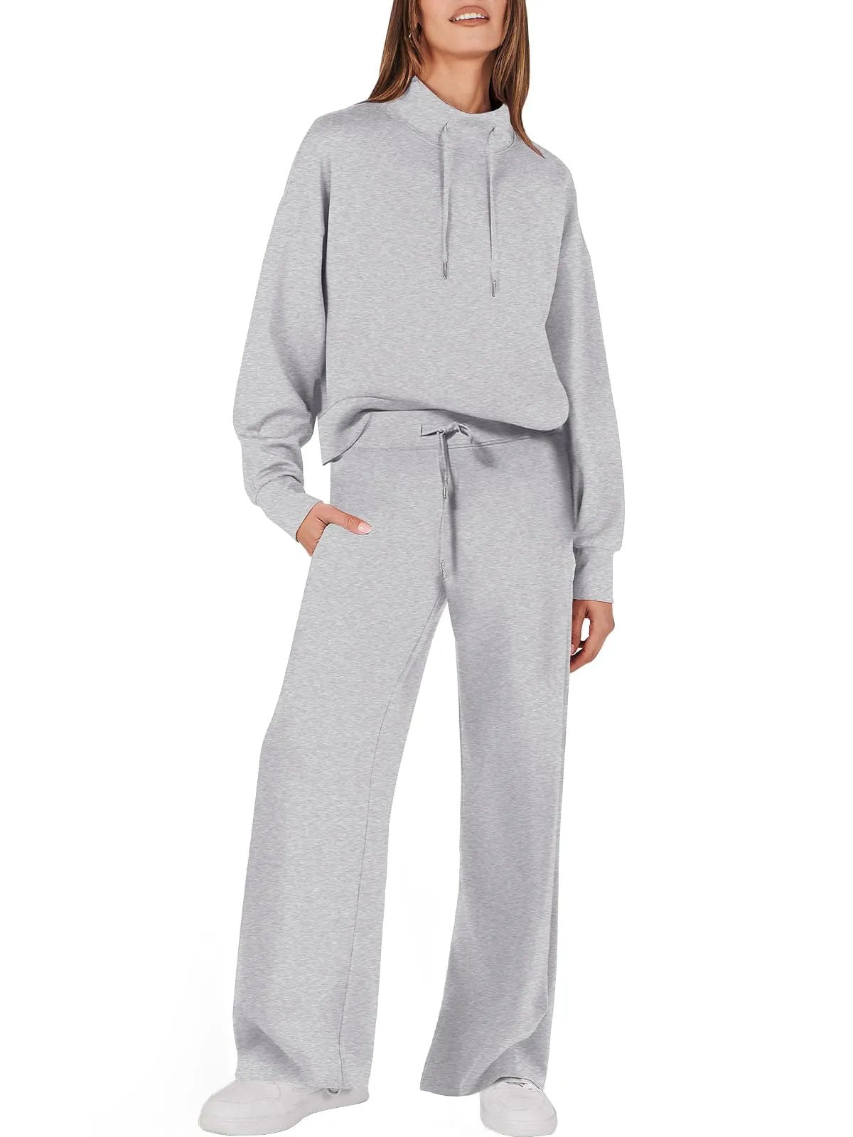 Tweedelig Dames Sweatshirt en Wijde Broek Bijpassende Set Met Zakken Modehuis-Nederland