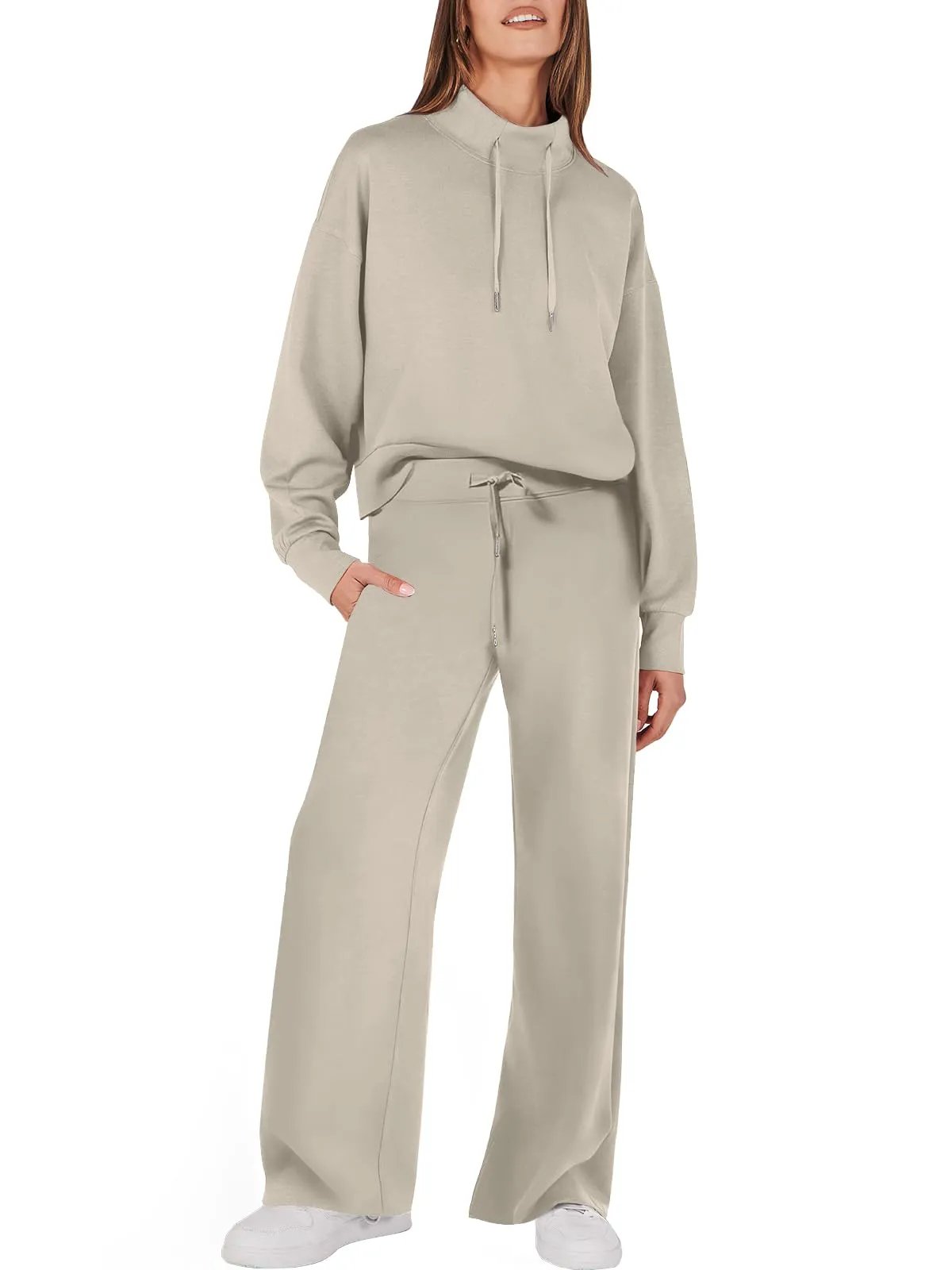 Tweedelig Dames Sweatshirt en Wijde Broek Bijpassende Set Met Zakken Modehuis-Nederland