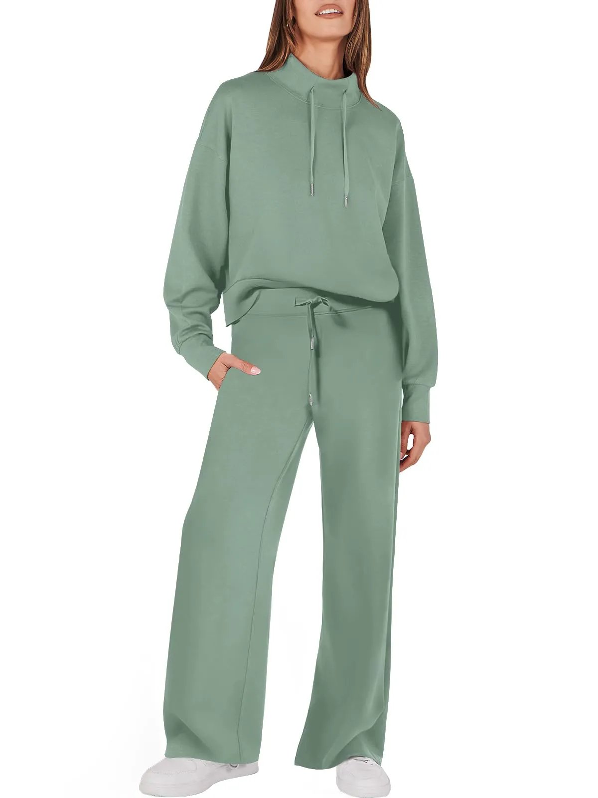 Tweedelig Dames Sweatshirt en Wijde Broek Bijpassende Set Met Zakken Modehuis-Nederland