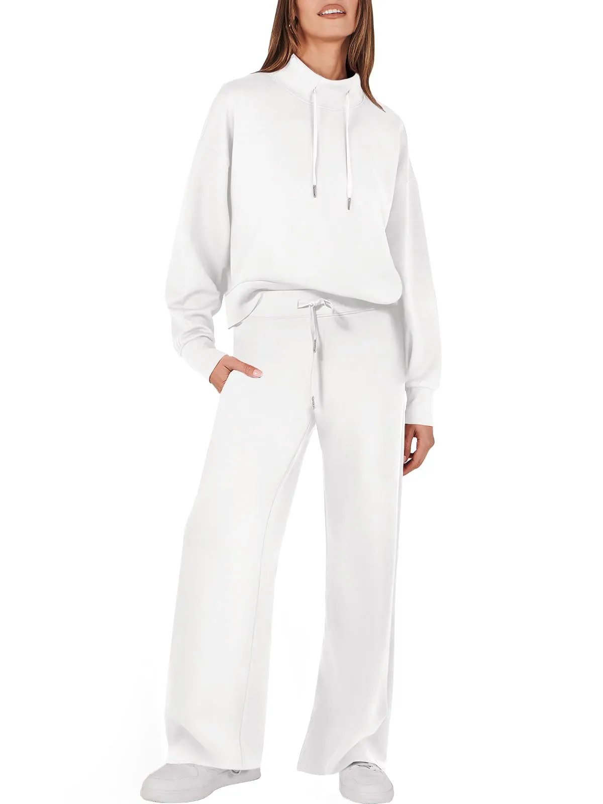 Tweedelig Dames Sweatshirt en Wijde Broek Bijpassende Set Met Zakken Modehuis-Nederland