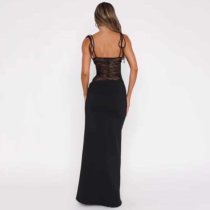 Lace maxi jurk met bandeau top en kanten taille – Alviera Modehuis-Nederland
