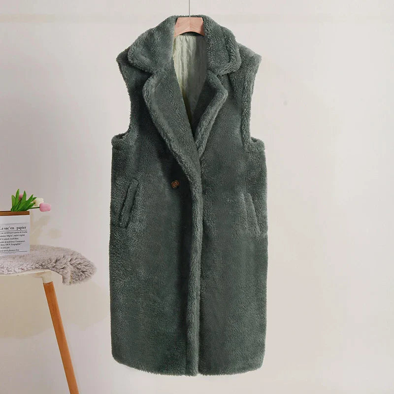Ärmelloser Damen-Teddy-Mantel | Warme Modehuis-Nederland