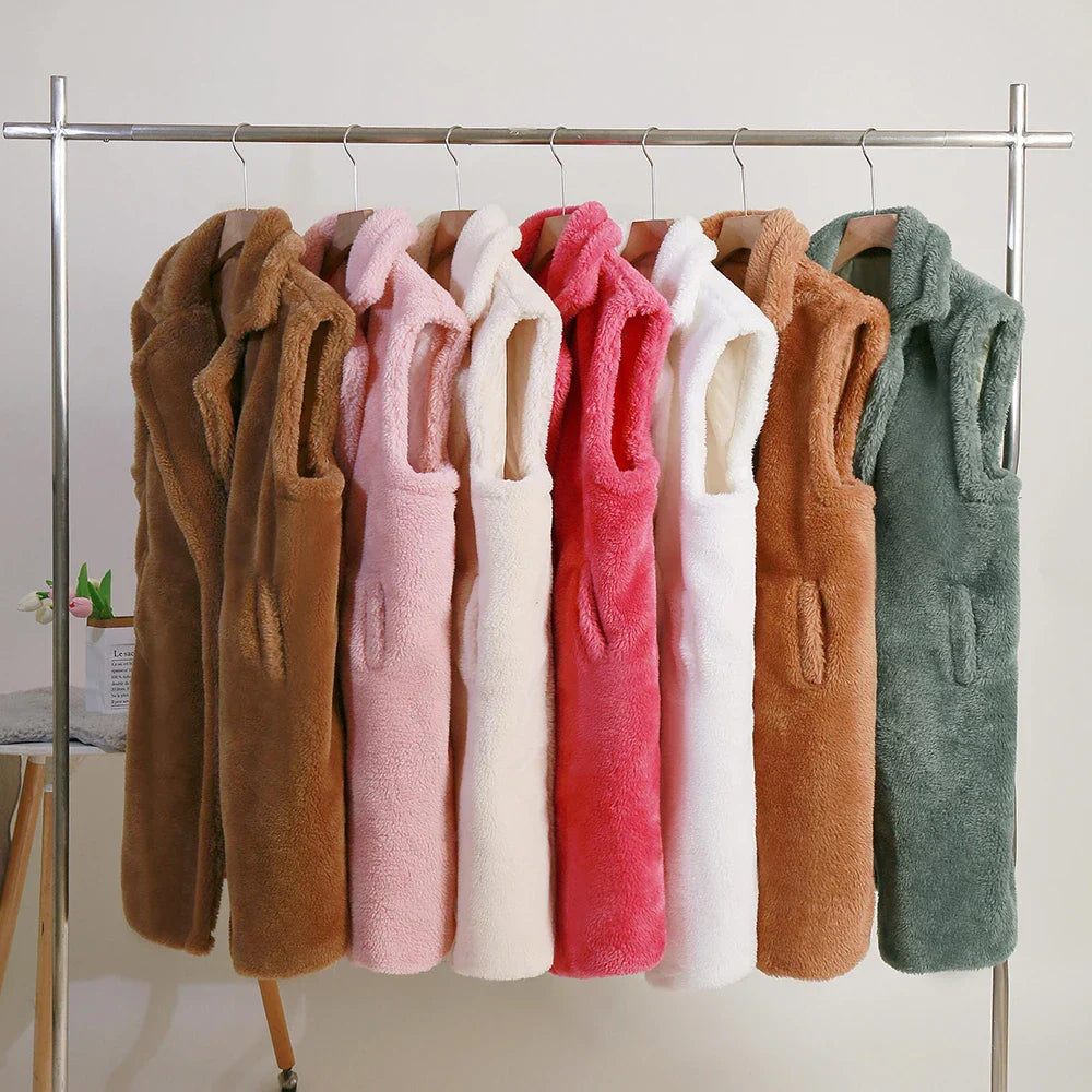 Ärmelloser Damen-Teddy-Mantel | Warme Modehuis-Nederland