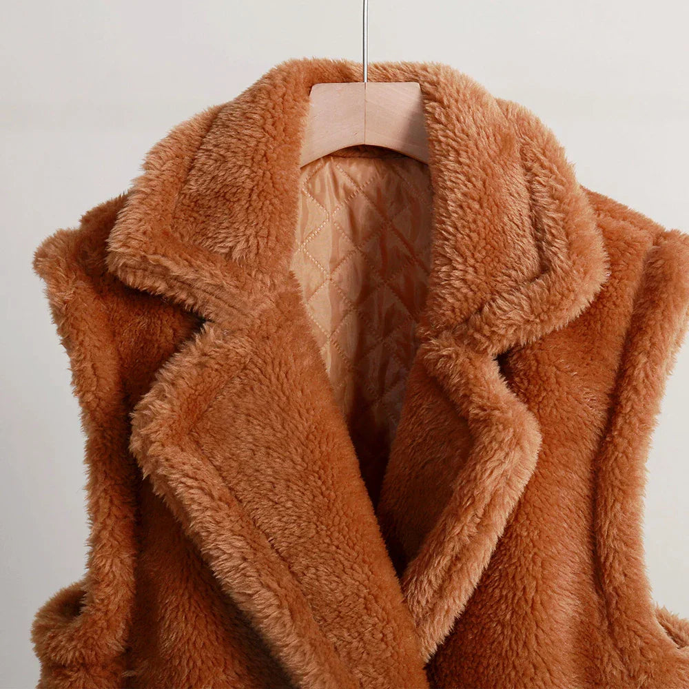 Ärmelloser Damen-Teddy-Mantel | Warme Modehuis-Nederland
