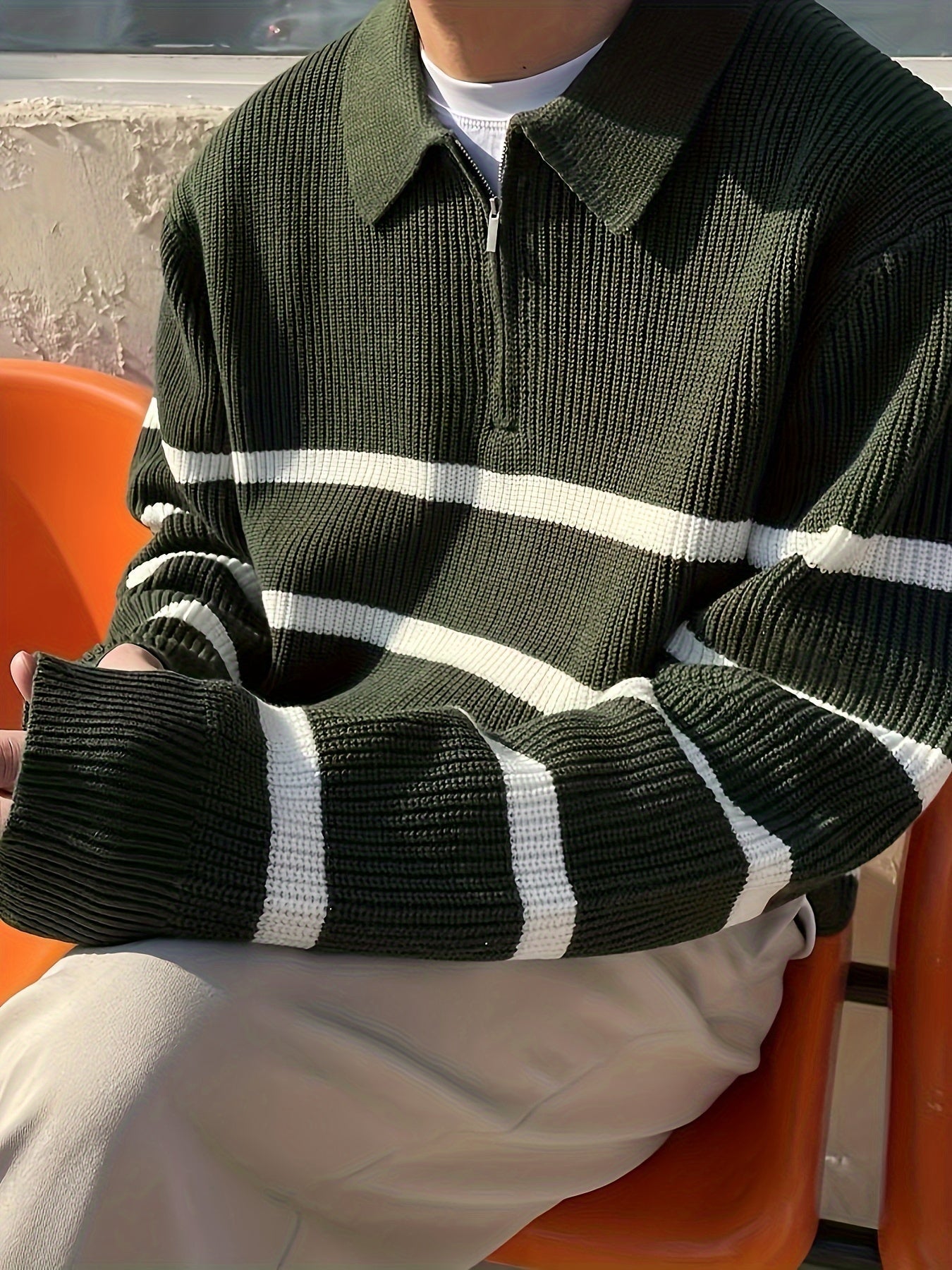 Armando - Half-zip BW Striped Sweater Modehuis-Nederland