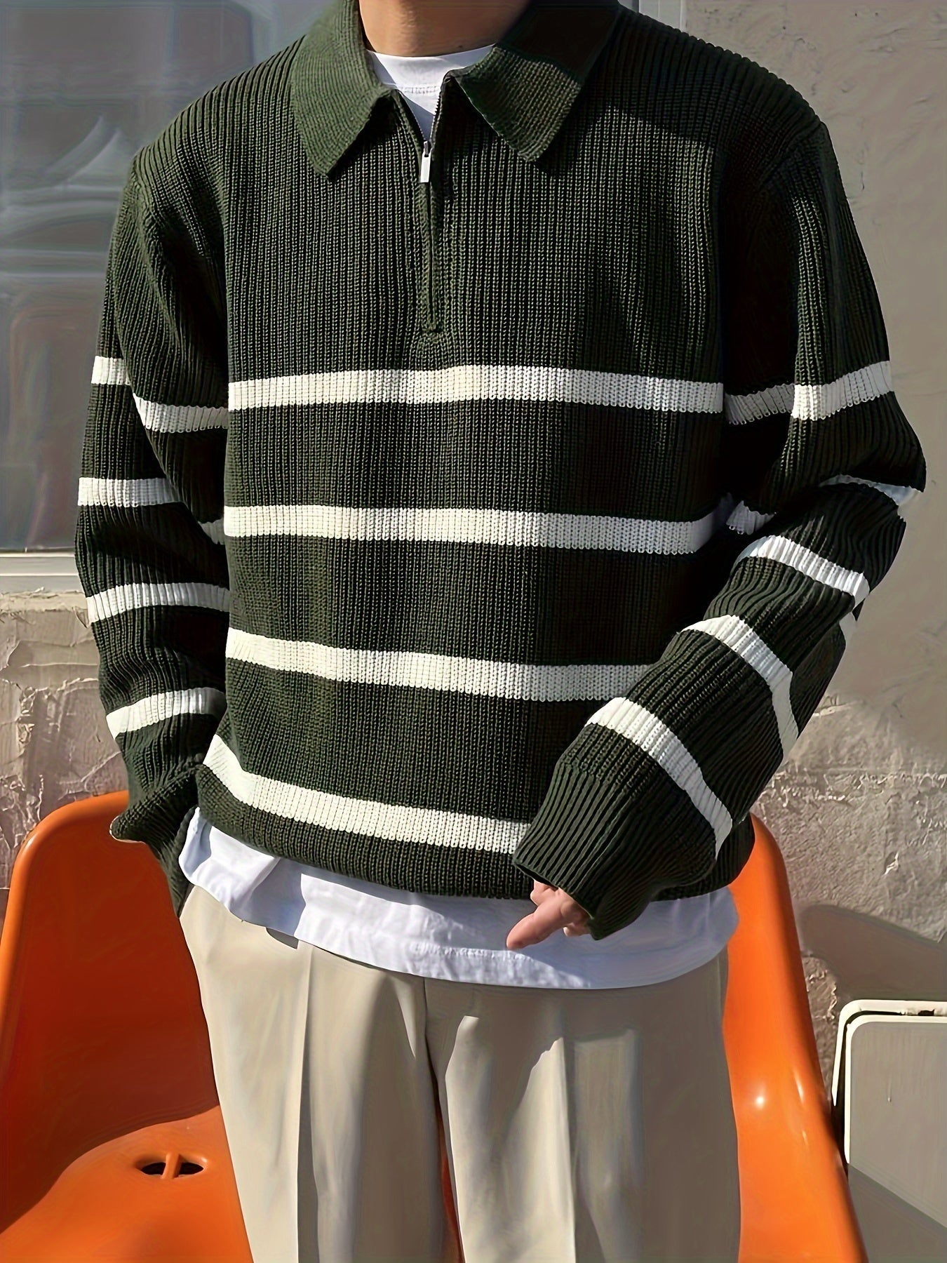 Armando - Half-zip BW Striped Sweater Modehuis-Nederland