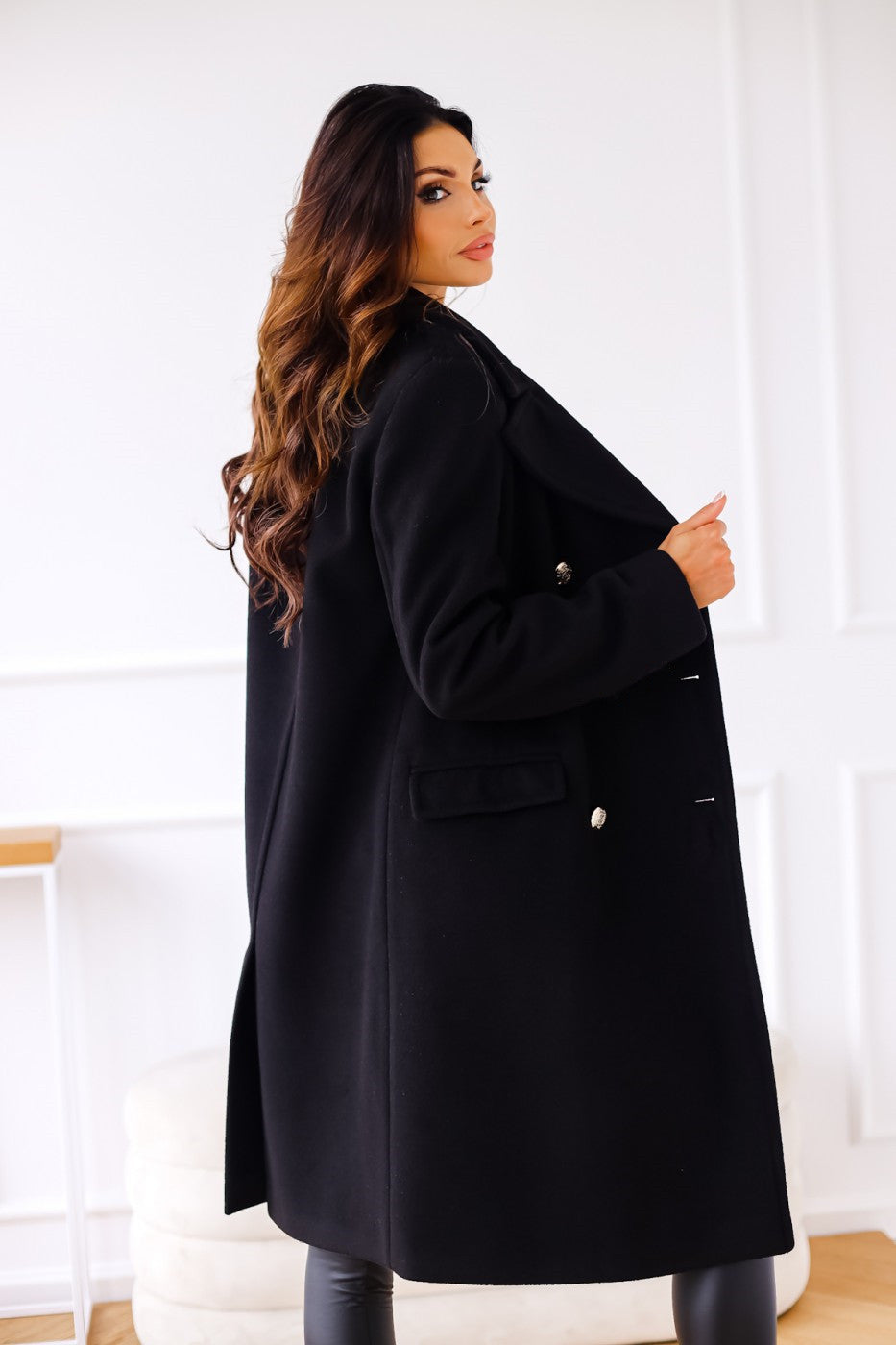 Wool-look Coat - Women's Classic Double Breasted Long Winter Coat Modehuis-Nederland