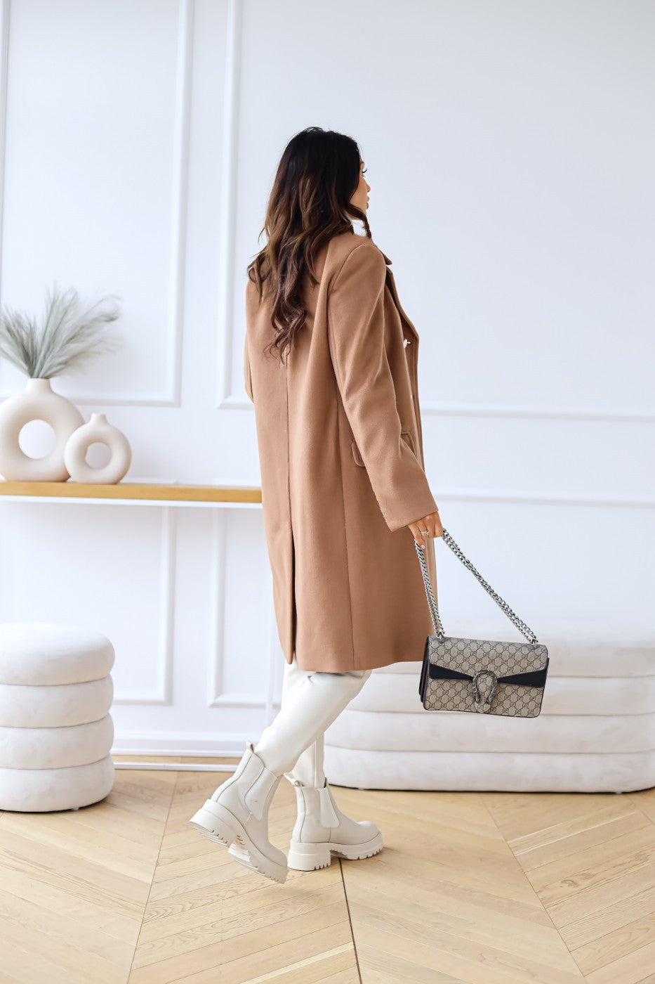 Wool-look Coat - Women's Classic Double Breasted Long Winter Coat Modehuis-Nederland