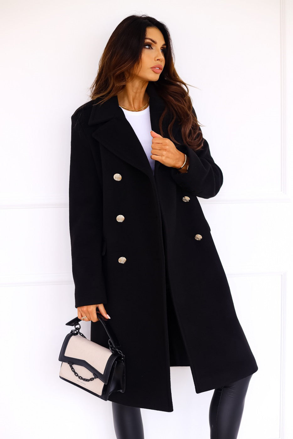 Wool-look Coat - Women's Classic Double Breasted Long Winter Coat Modehuis-Nederland