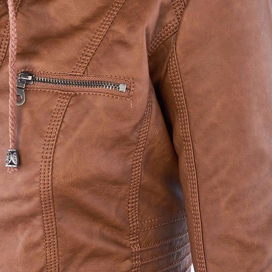 Leather Jacket | Hooded | Zip-Up | Vegan Leather Jacket | Women's Jacket Modehuis-Nederland