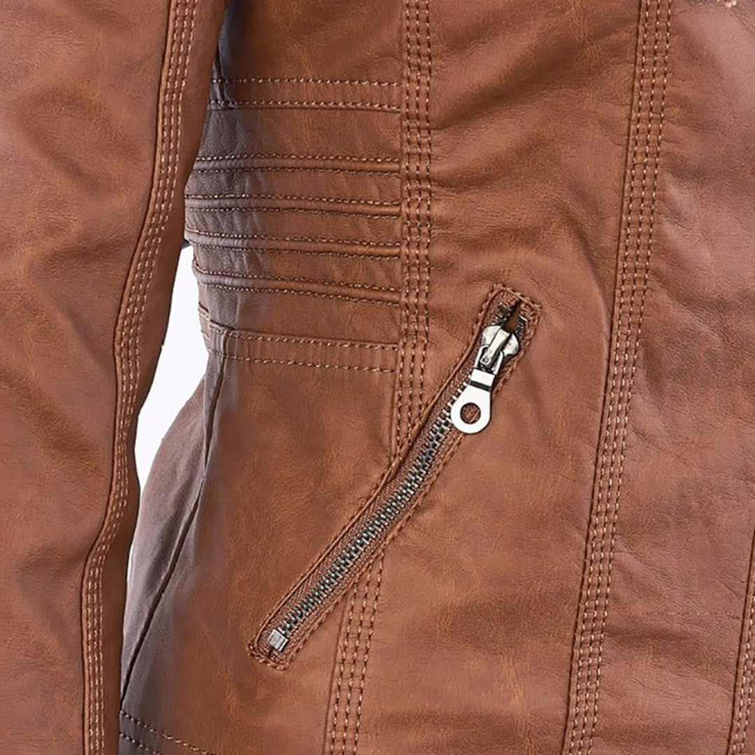 Leather Jacket | Hooded | Zip-Up | Vegan Leather Jacket | Women's Jacket Modehuis-Nederland