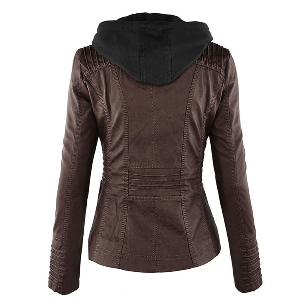 Leather Jacket | Hooded | Zip-Up | Vegan Leather Jacket | Women's Jacket Modehuis-Nederland