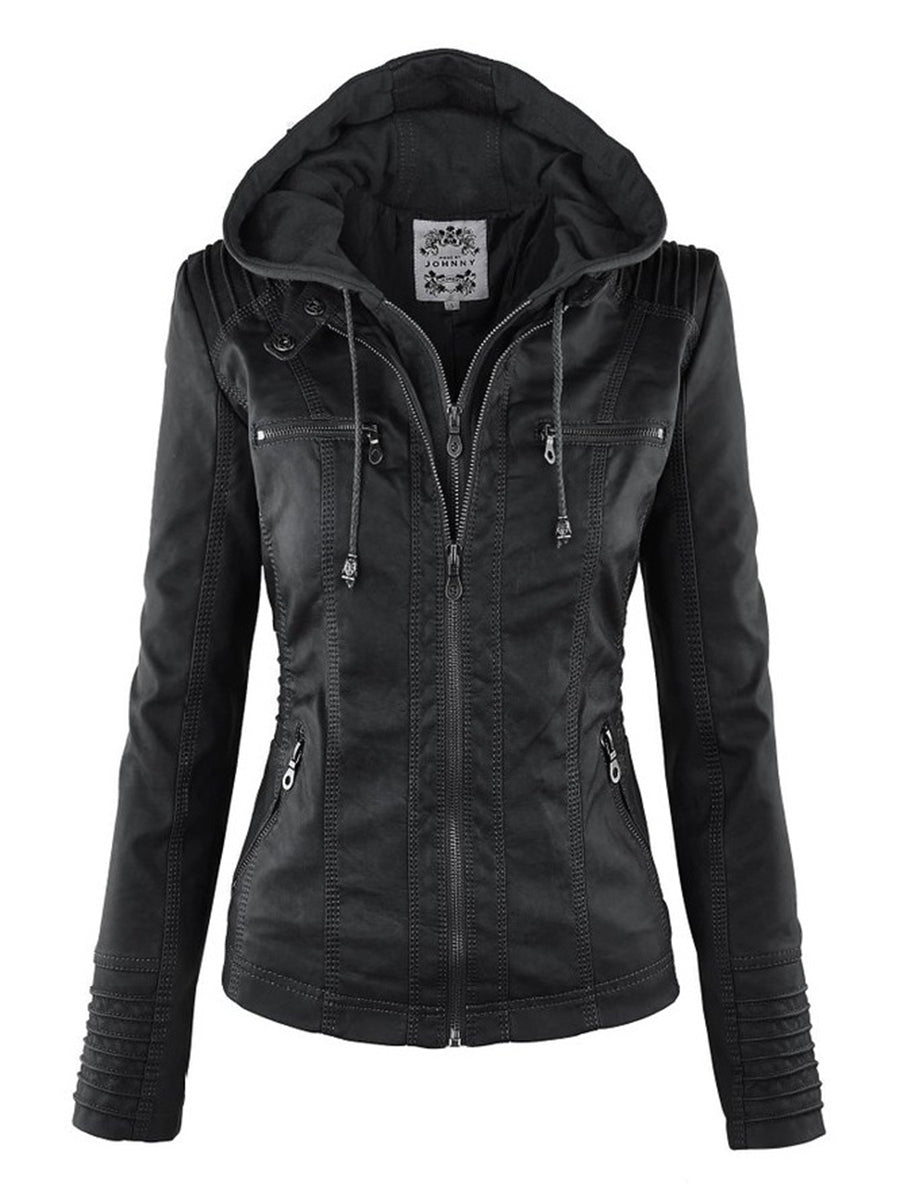 Leather Jacket | Hooded | Zip-Up | Vegan Leather Jacket | Women's Jacket Modehuis-Nederland
