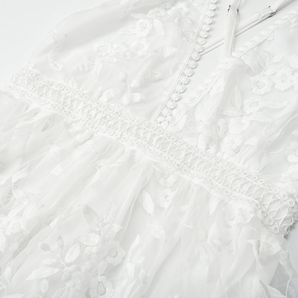 Nadine - Cocktailjurk Bloemen Borduren Mesh Kant Modehuis-Nederland