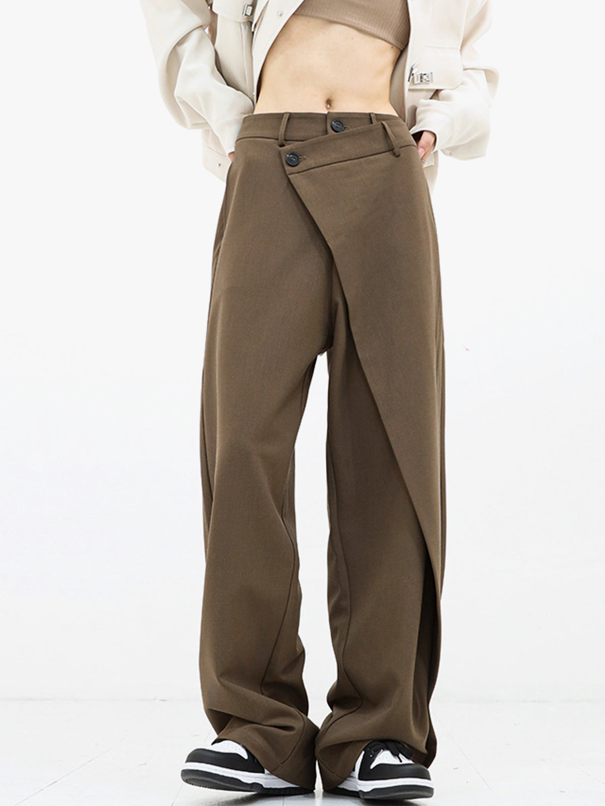 Asymmetrical Layer Button Wide Leg Dress Pants Modehuis-Nederland