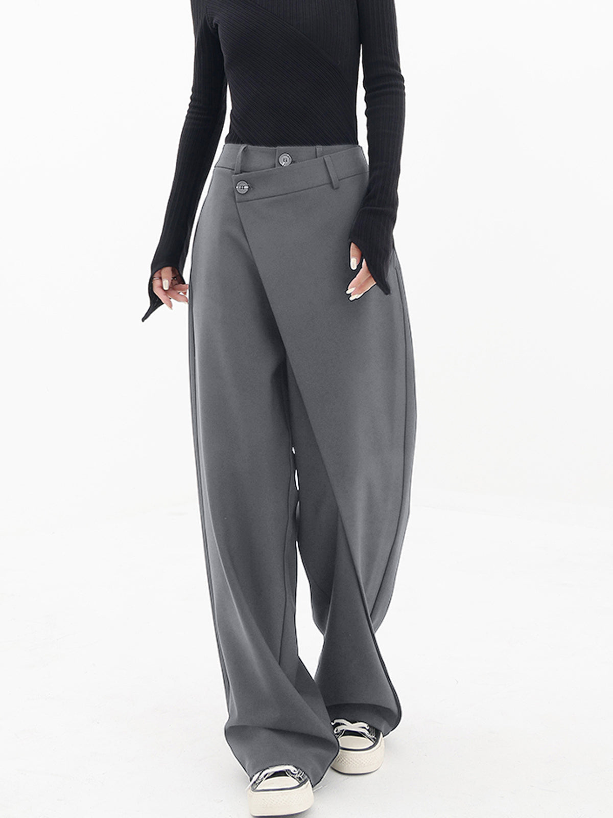Asymmetrical Layer Button Wide Leg Dress Pants Modehuis-Nederland