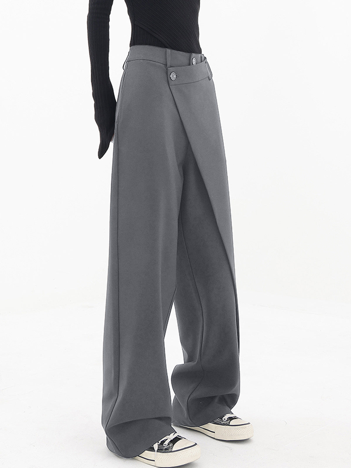 Asymmetrical Layer Button Wide Leg Dress Pants Modehuis-Nederland