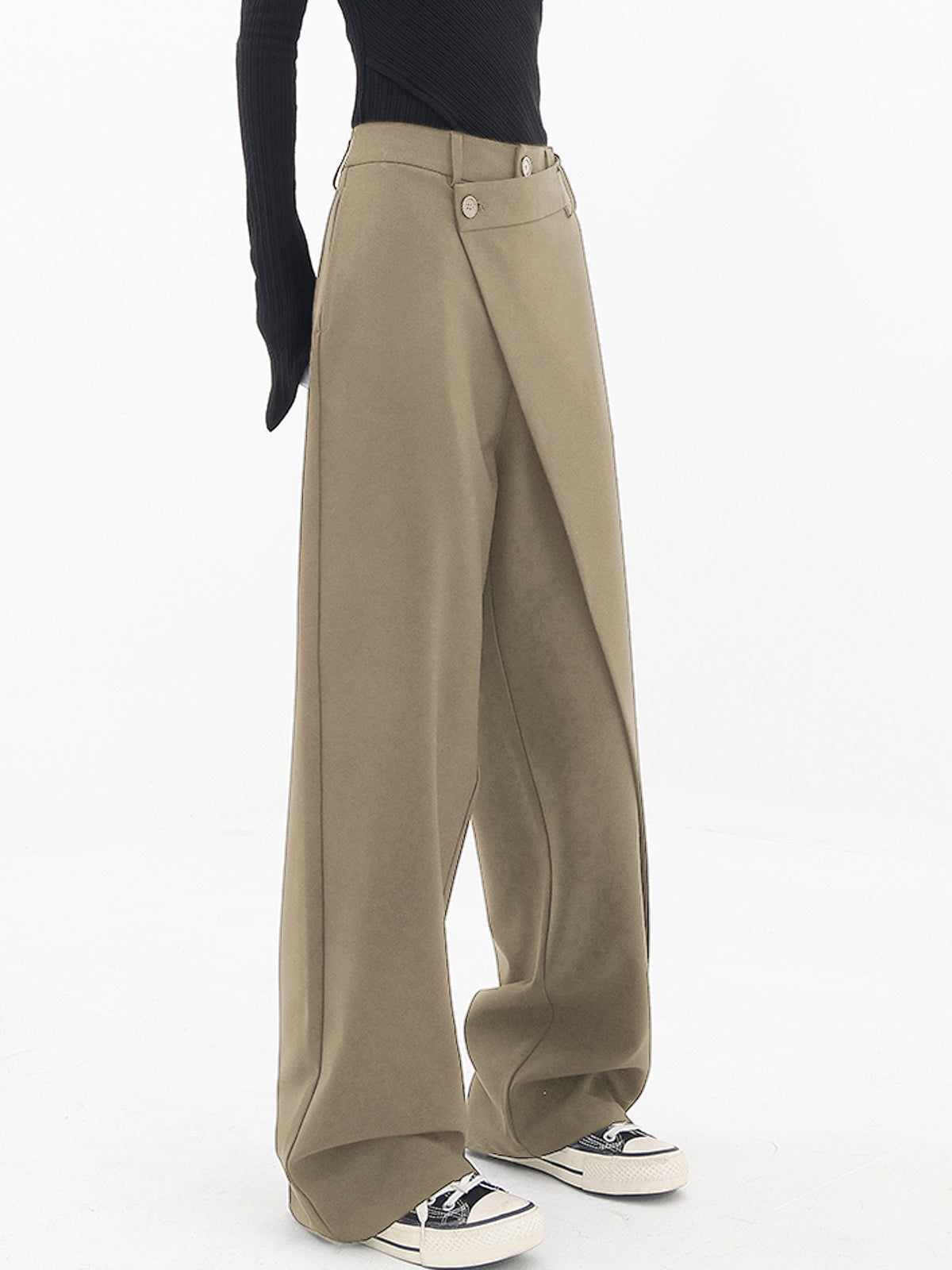 Asymmetrical Layer Button Wide Leg Dress Pants Modehuis-Nederland