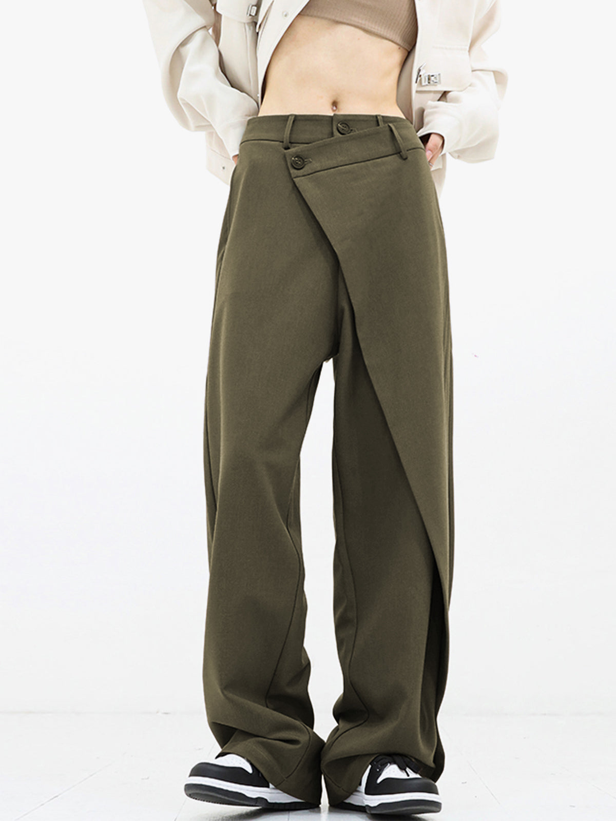 Asymmetrical Layer Button Wide Leg Dress Pants Modehuis-Nederland