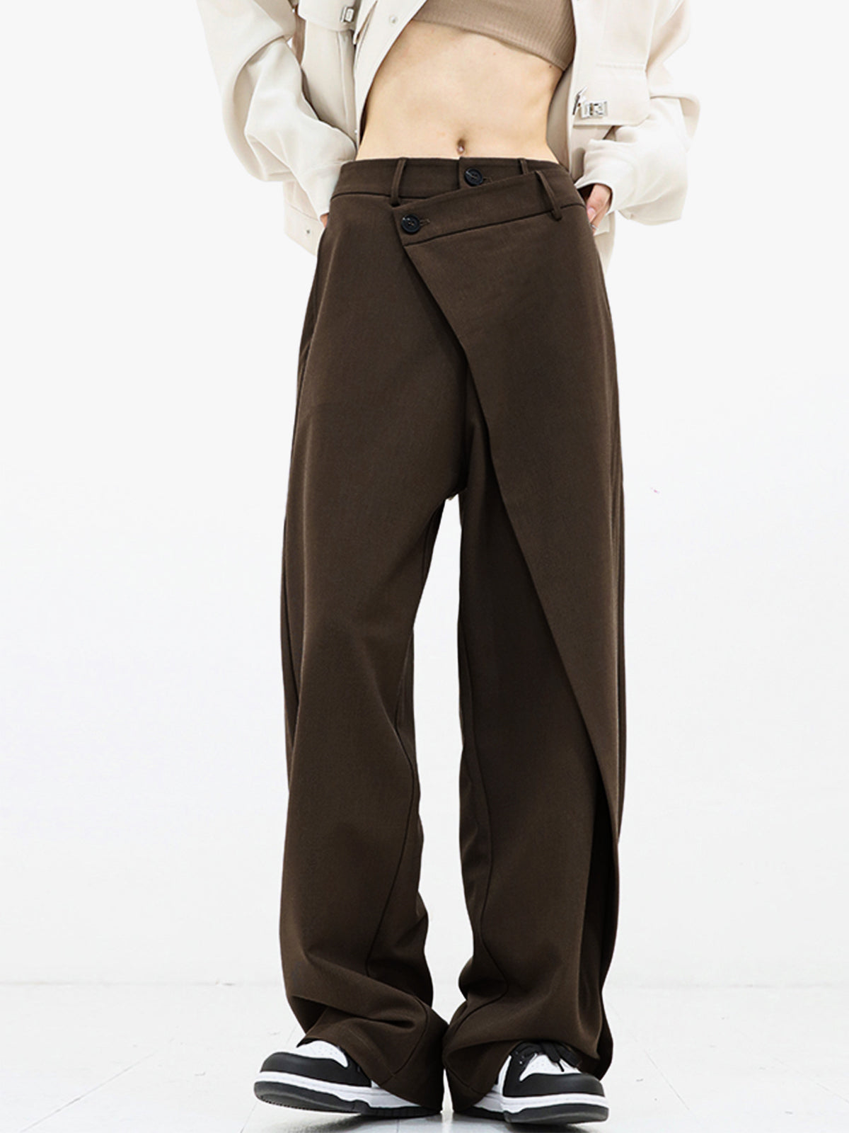 Asymmetrical Layer Button Wide Leg Dress Pants Modehuis-Nederland