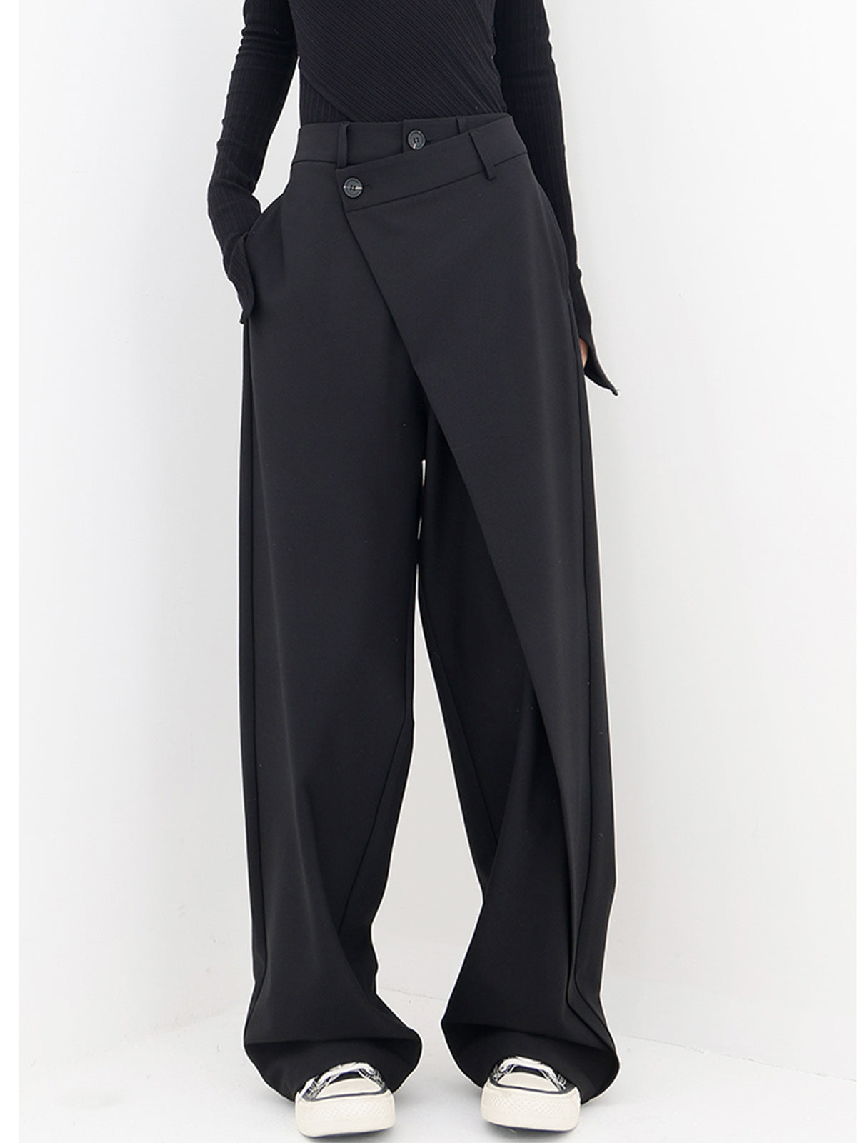 Asymmetrical Layer Button Wide Leg Dress Pants Modehuis-Nederland